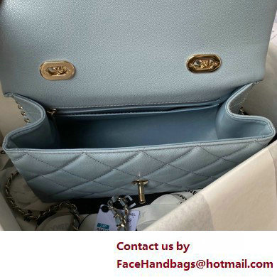 Chanel Grained Calfskin  &  Gold-Tone Metal Flap Bag with Top Handle AS4712 Light Blue 2025